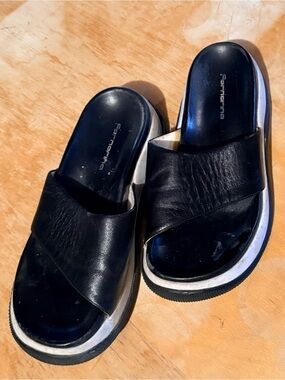 Y2K Fornarina Black Leather Slide Mules